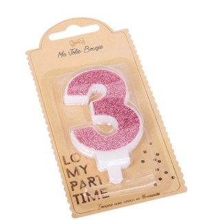 Bougie pailleté rose gold chiffre 3