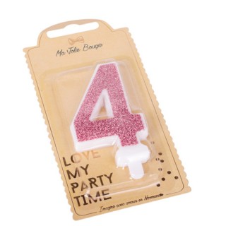 Bougie pailleté rose gold chiffre 4