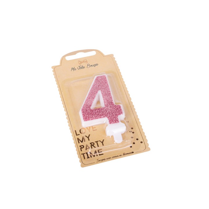 Bougie pailleté rose gold chiffre 4