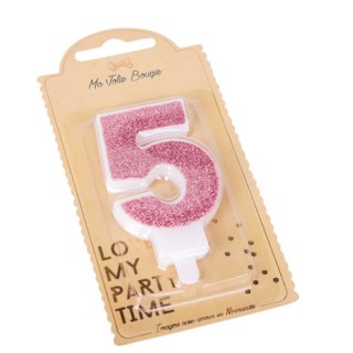 Bougie pailleté rose gold chiffre 5