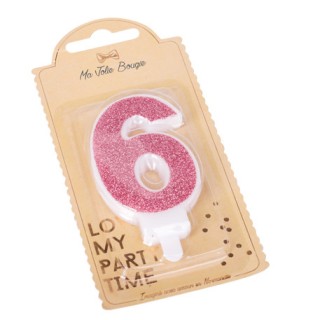 Bougie pailleté rose gold chiffre 6
