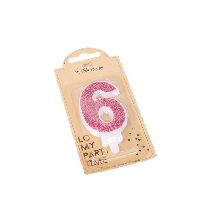 Bougie pailleté rose gold chiffre 6