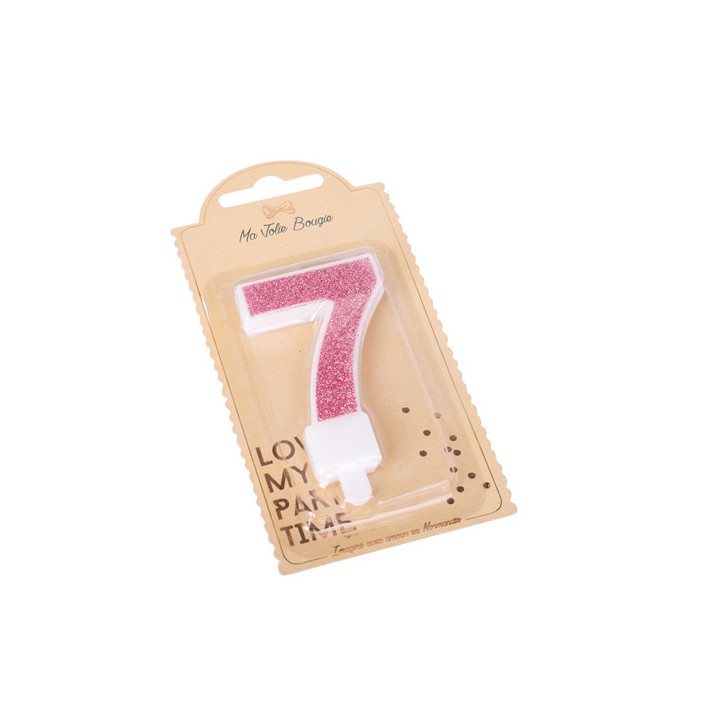 Bougie pailleté rose gold chiffre 7