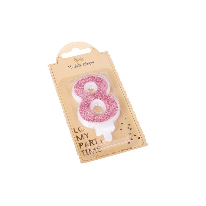 Bougie pailleté rose gold chiffre 8