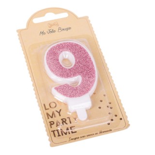 Bougie pailleté rose gold chiffre 9