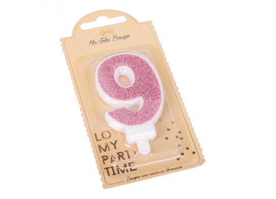 Bougie pailleté rose gold chiffre 9