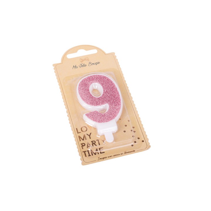 Bougie pailleté rose gold chiffre 9
