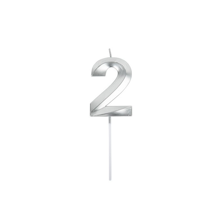 Bougie graphique argent chiffre 2