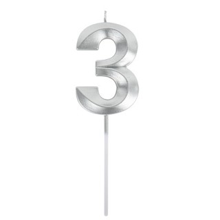 Bougie graphique argent chiffre 3