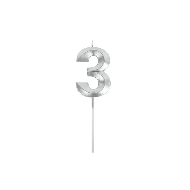 Bougie graphique argent chiffre 3