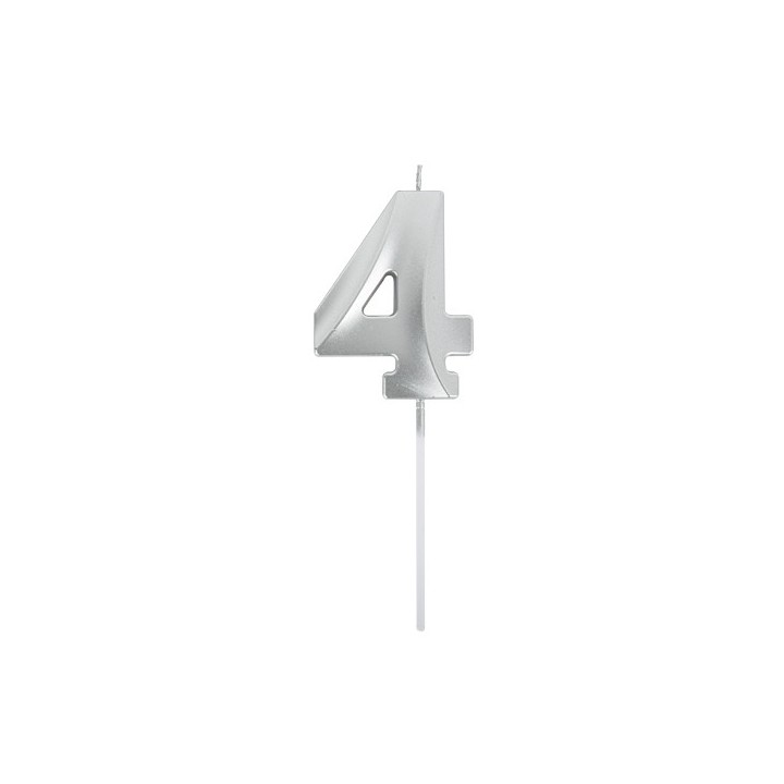 Bougie graphique argent chiffre 4