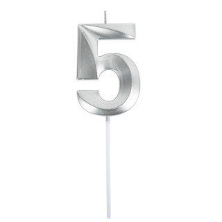 Bougie graphique argent chiffre 5
