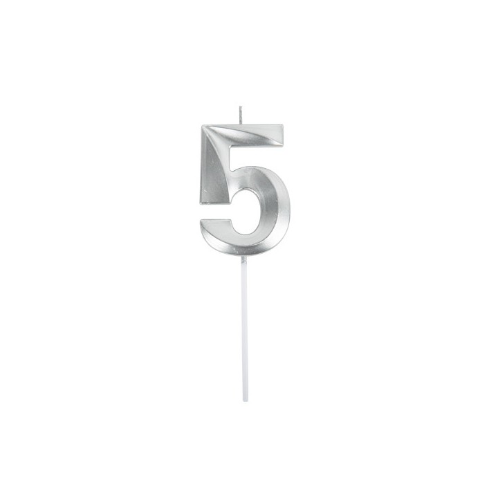 Bougie graphique argent chiffre 5