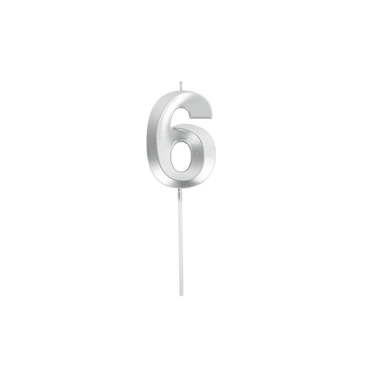 Bougie graphique argent chiffre 6