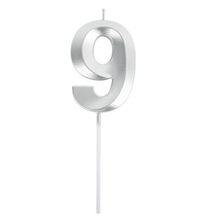 Bougie graphique argent chiffre 9