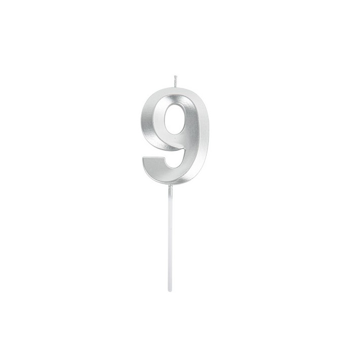 Bougie graphique argent chiffre 9