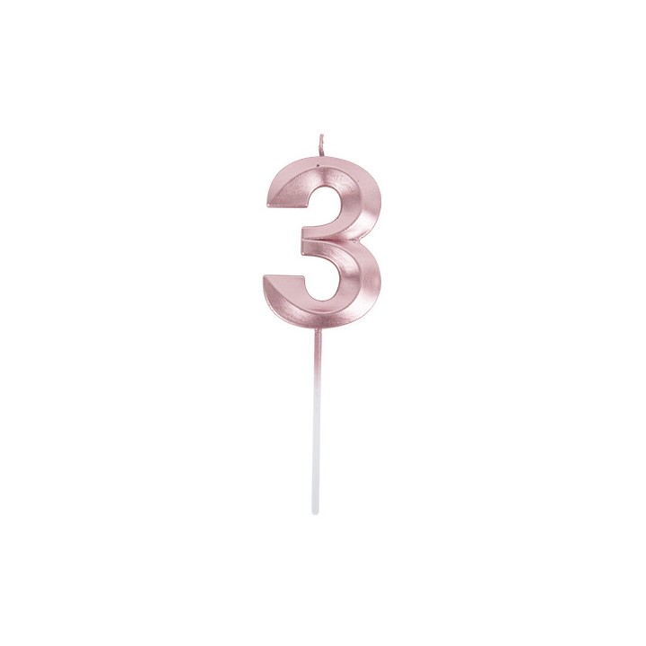 Bougie graphique rose gold chiffre 3