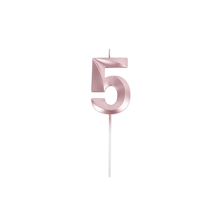 Bougie graphique rose gold chiffre 5