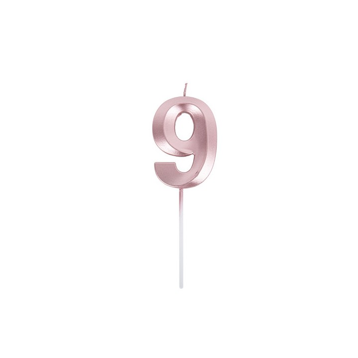 Bougie graphique rose gold chiffre 9