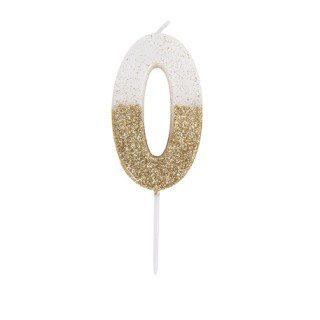 Bougie blanche/or chiffre 0