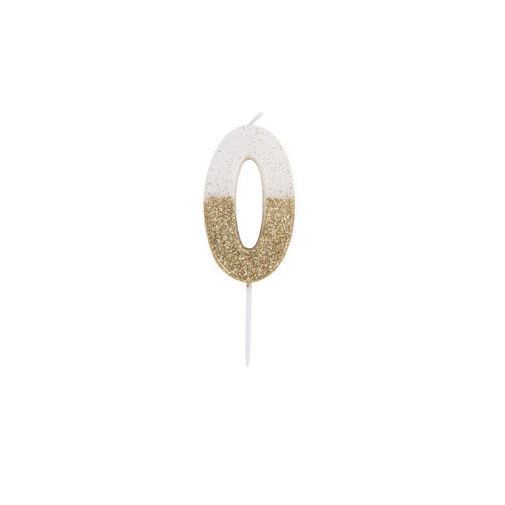 Bougie blanche/or chiffre 0