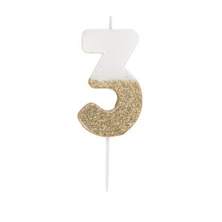 Bougie blanche/or chiffre 3