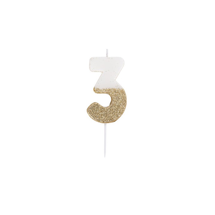 Bougie blanche/or chiffre 3