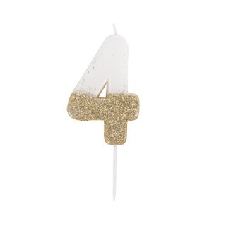 Bougie blanche/or chiffre 4