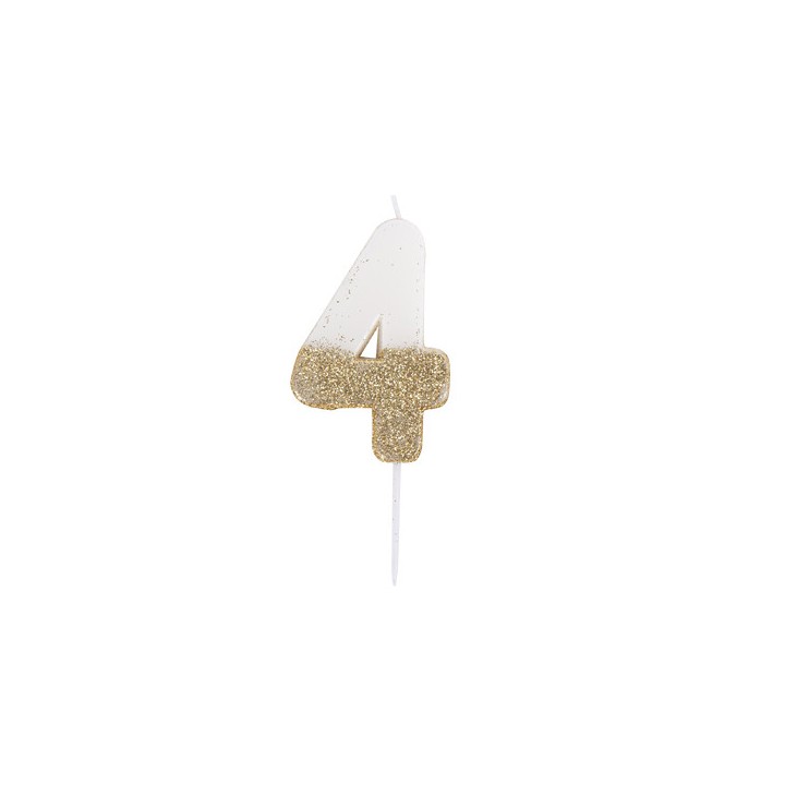 Bougie blanche/or chiffre 4