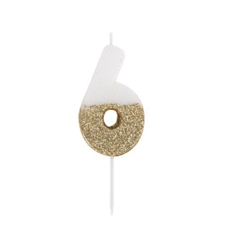 Bougie blanche/or chiffre 6