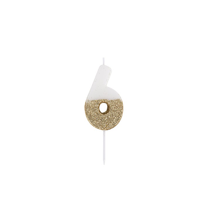 Bougie blanche/or chiffre 6