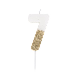 Bougie blanche/or chiffre 7