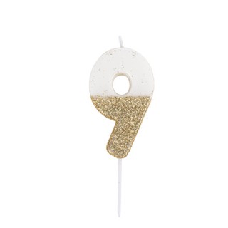 Bougie blanche/or chiffre 9