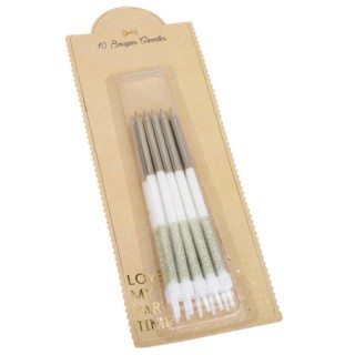 12 Bougies géantes blanc/or 12cm