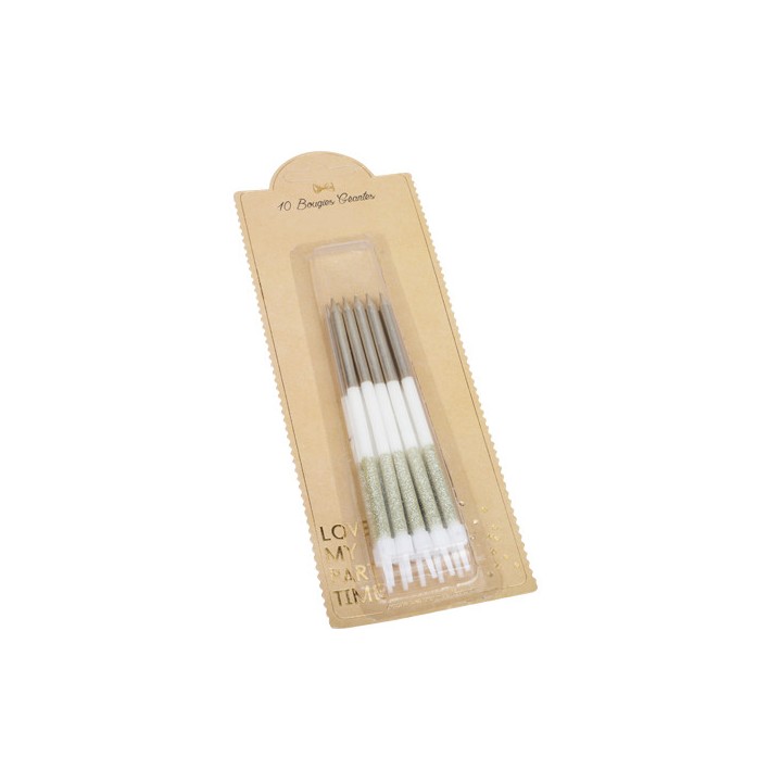 12 Bougies géantes blanc/or 12cm