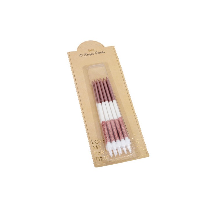12 Bougies géantes blanc/rose gold 12cm