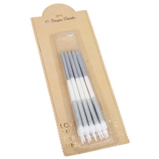 12 Bougies géantes blanc/argent 12cm