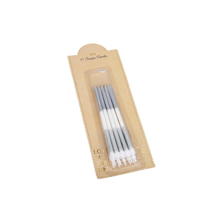 12 Bougies géantes blanc/argent 12cm