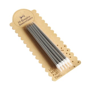 10 Bougies géantes argent avec bobèches 15cm
