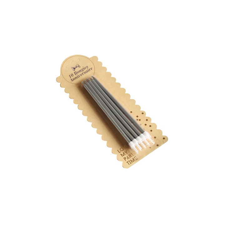 10 Bougies géantes argent avec bobèches 15cm