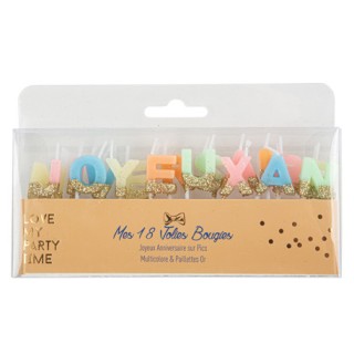 Bougie Joyeux anniversaire multicolore/or
