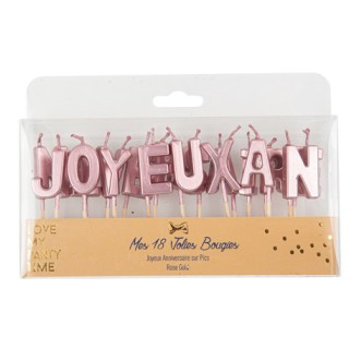 Bougie Joyeux anniversaire rose gold