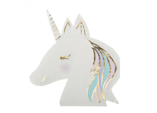 16 Serviettes licorne pastel/or