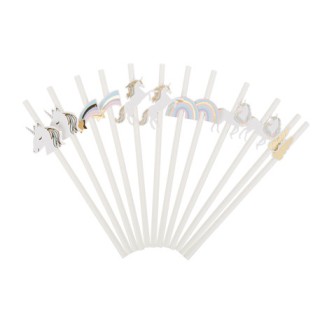 12 Pailles licorne pastel/or