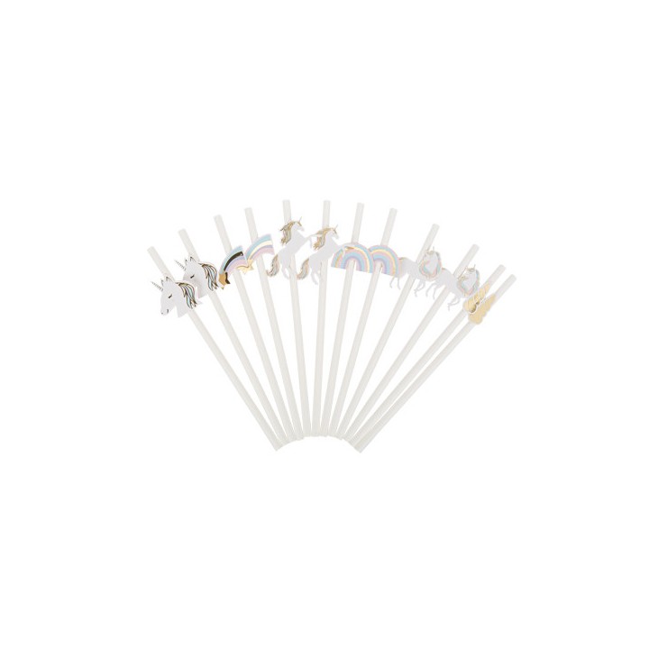 12 Pailles licorne pastel/or
