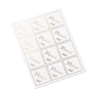 24 stickers merci blanc/or