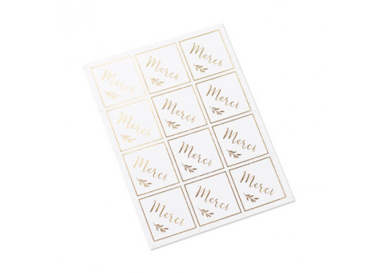 24 stickers merci blanc/or
