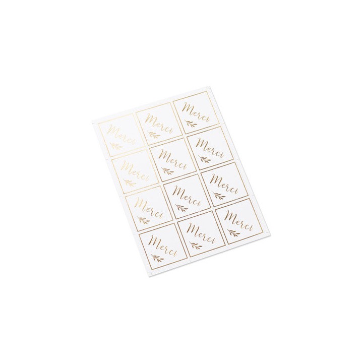 24 stickers merci blanc/or