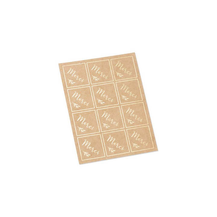 24 stickers merci kraft/or