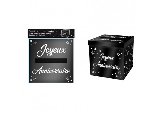 Tirelire joyeux anniversaire métallisé noir